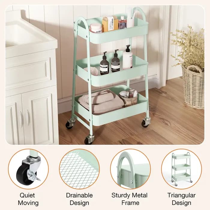Petit chariot roulant à 3 niveaux, chariot de rangement utilitaire en métal, étagères de bureau de b