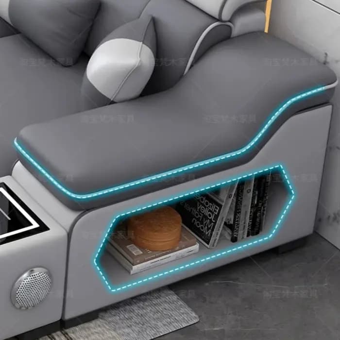 Canapé de salon électrique surdimensionné et extensible gris en cuir