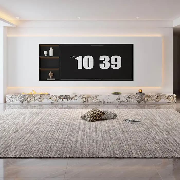 Meuble TV rond de luxe léger, style crème, compact et élégant, avec rangement créatif, esthétique premium, mobilier de salon