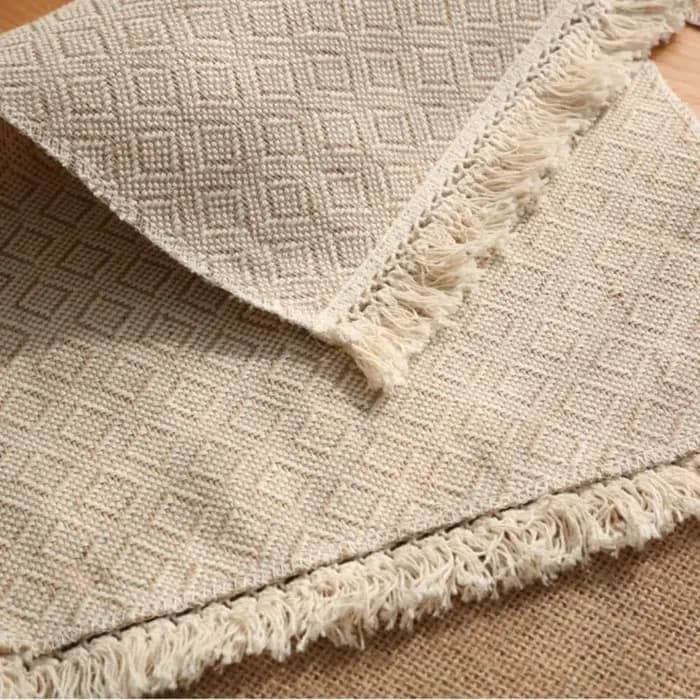 Napperons de table en coton et lin naturel à franges