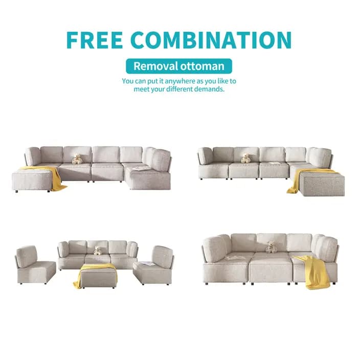 HORGgland-Canapé sectionnel modulaire en forme de U, canapé convertible aéré, pouf réversible, 6 pla