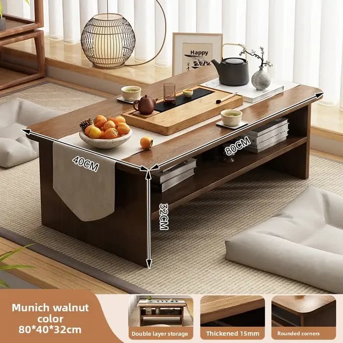 Table basse japonaise à profil bas pour baie vitrée