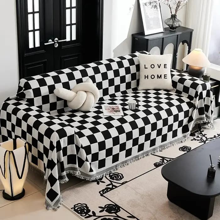 Housse de canapé moderne à motif damier, décoration d'intérieur, serviette de canapé lavable, style nordique, housse universelle pour toutes les saisons, protection du canapé