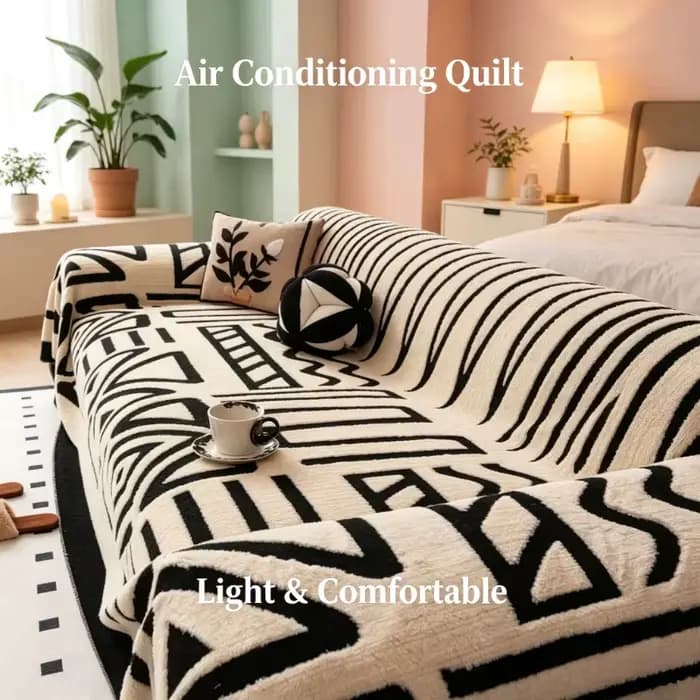 Housse de canapé en flanelle Boho noir et blanc 180×230cm