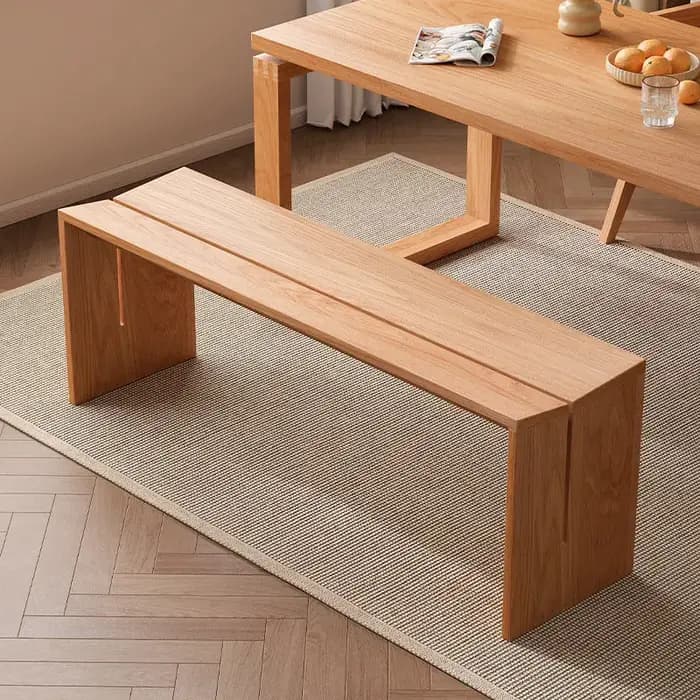 Banc long en bois massif Wabi Sabi noir, minimaliste, avec repose-pieds, pour chambre, entrée, siège