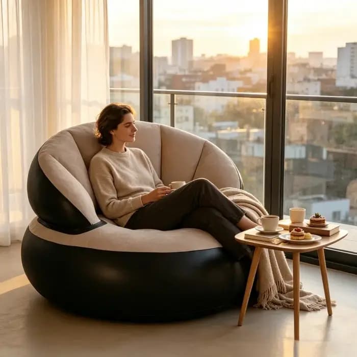 1 canapé gonflable en PVC épaissi, design ergonomique pour une expérience de siège confortable, canapé de jardin pliable et floqué