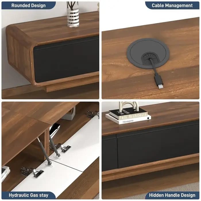 Meuble TV flottant 94,5 pouces, console multimédia avec 2 tiroirs, fixation murale, pour salon, en n