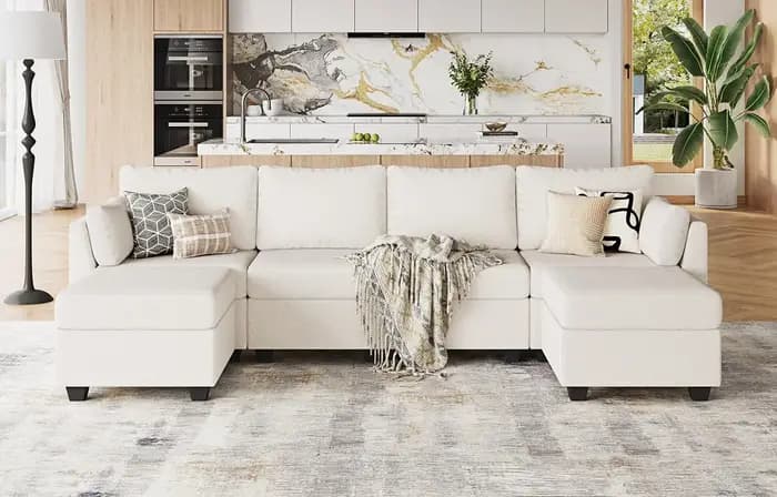 Canapé modulaire sectionnel avec rangement, mousse à mémoire de forme, convertible, en forme de U, c
