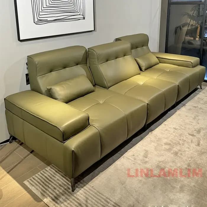 Linlamlim Canapé-lit inclinable électrique moderne – Canapé sectionnel réglable en cuir véritable avec accoudoirs