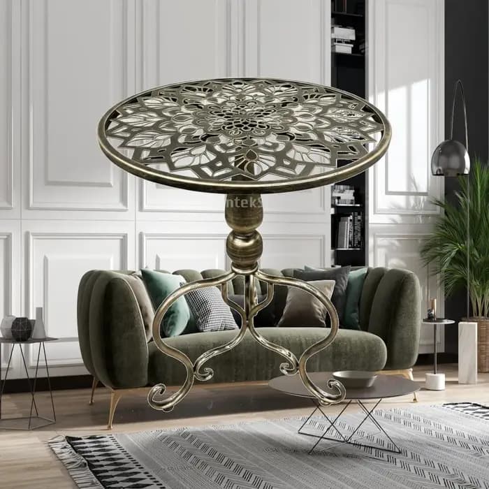 Table d'appoint ronde sculptée, petite table d'appoint ronde pour balcon, gain de place