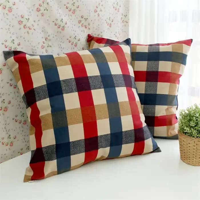 Housse de coussin classique à carreaux, taie d'oreiller en coton, décoration de la maison, canapé, c