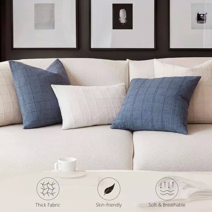 Housses de coussin en lin beige à carreaux