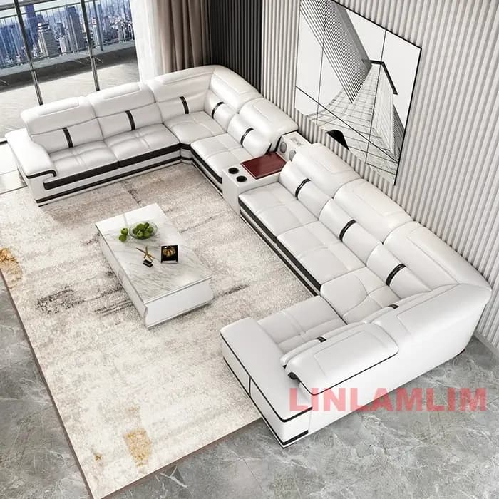 Canapé sectionnel moderne en forme de U avec chaise