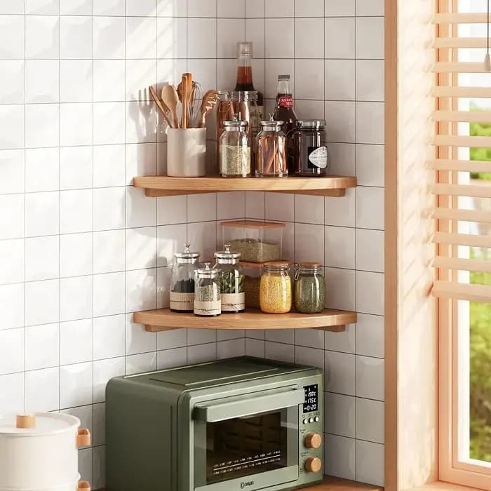 Étagère d'angle flottante en bois de chêne massif 15-30cm