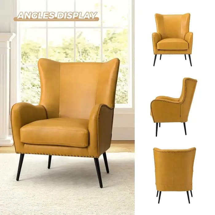 Fauteuil d'appoint en similicuir avec coussin amovible, fauteuil rembourré confortable avec pieds en