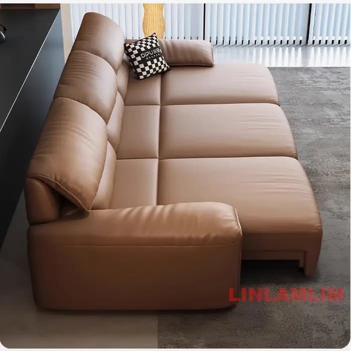 Canapé-lit convertible moderne en cuir véritable – Canapé-lit électrique multifonctionnel avec siège
