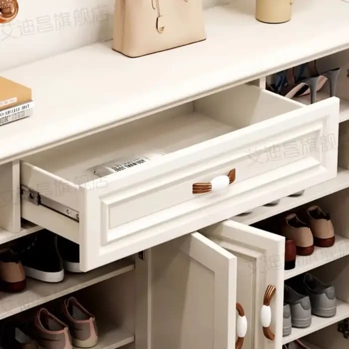 Meuble à chaussures multi-rangements blanc moderne pour entrée