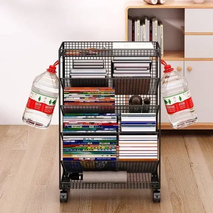Grande bibliothèque, chariot de bibliothèque, étagère de rangement de livres mobiles, support de bibliothèque en métal, support de rangement de documents de bureau, organisateur de chambre d'enfant