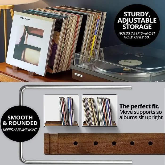 Porte-disque en vinyle rétro en noyer massif