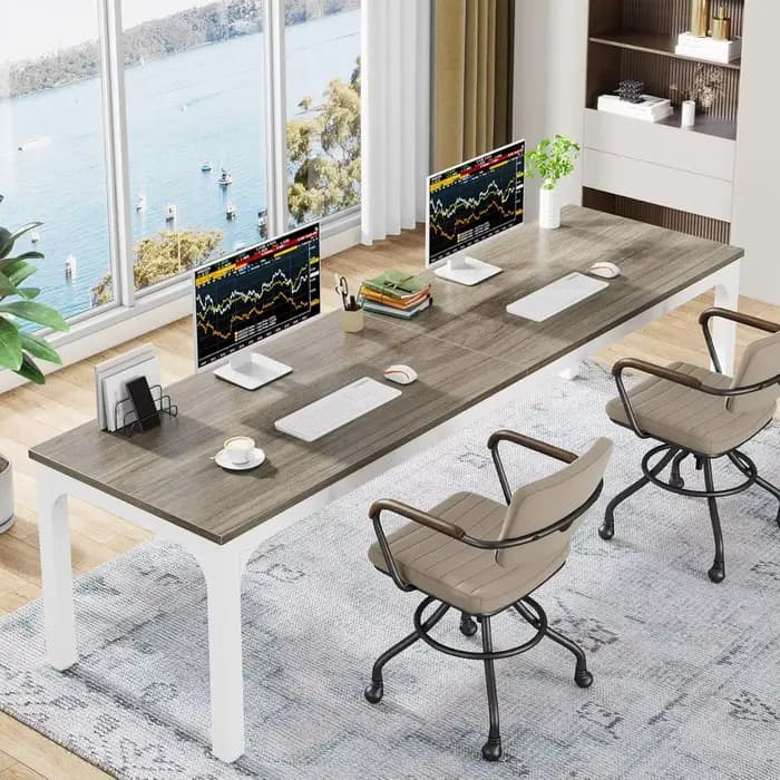 Bureau d'ordinateur extra long de 78,7 pouces, bureau pour 2 personnes, bureau double long, table de