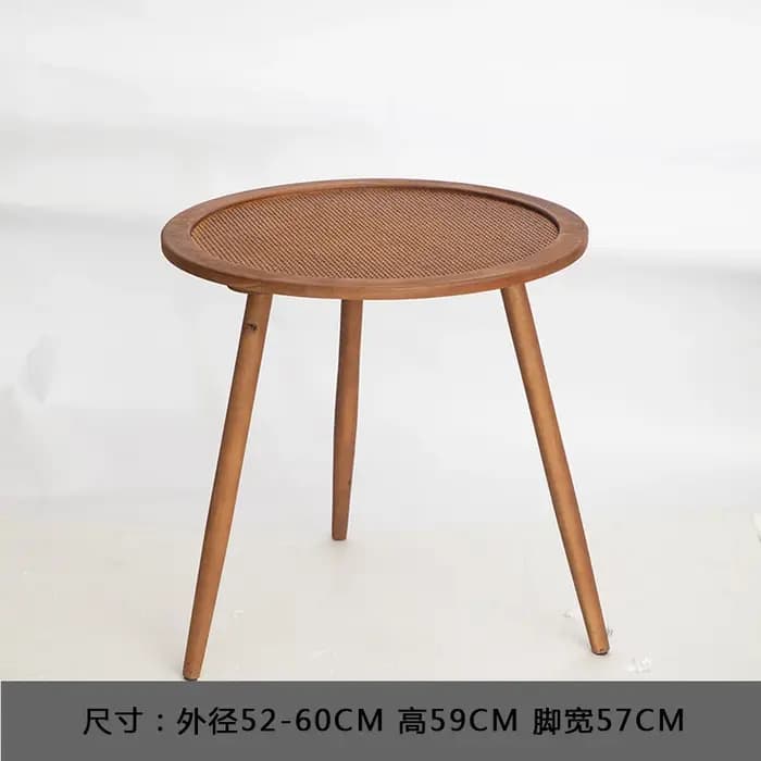 Table basse américaine rétro en rotin tissé naturel, Table d'appoint circulaire en bois massif d'ins
