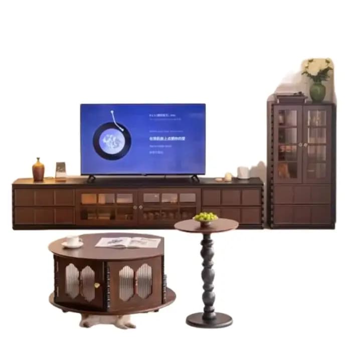 Meuble TV vintage en bois avec portes en verre