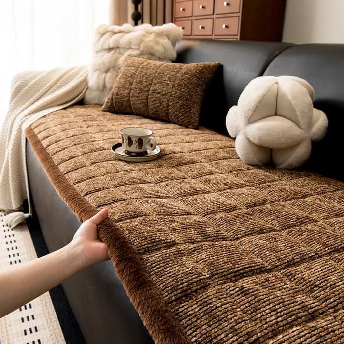 Housse de canapé épaisse et chaude, en cuir doublé droit, housse de coussin fixe antidérapante pour
