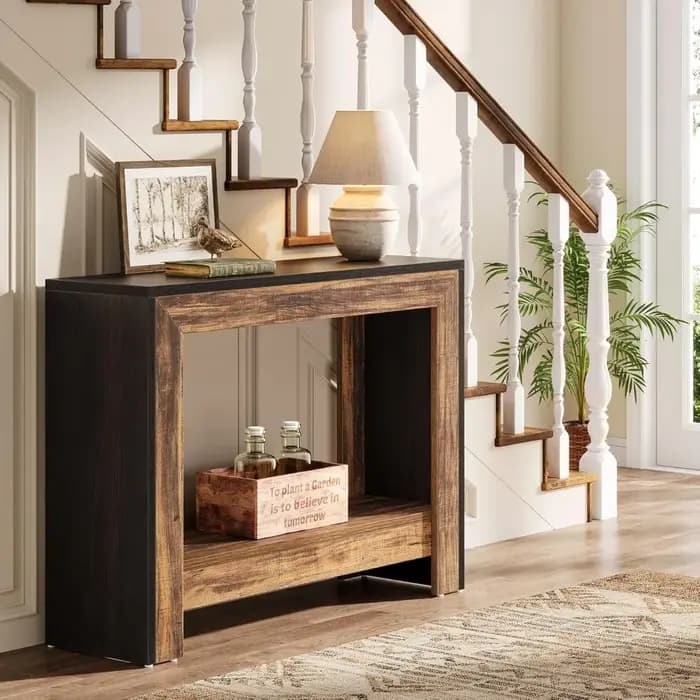 Table console de style farmhouse de 41,3 pouces, table d'appoint derrière le canapé avec étagères de