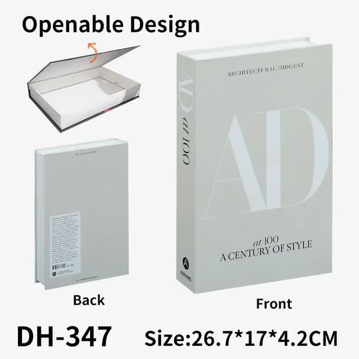 Faux livres d'art ouvrable à la mode, boîte de rangement pour décoration, nouveau livre décoratif po