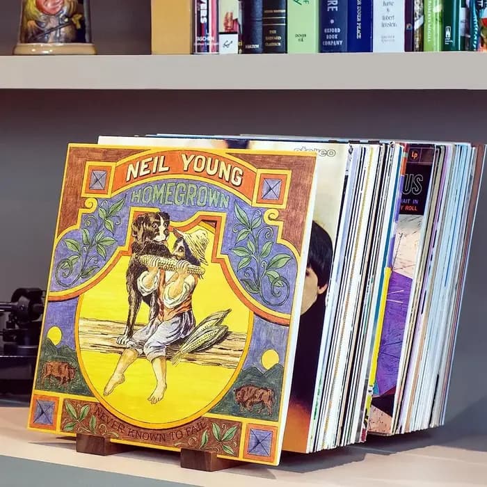 Porte-disque en vinyle rétro en noyer massif