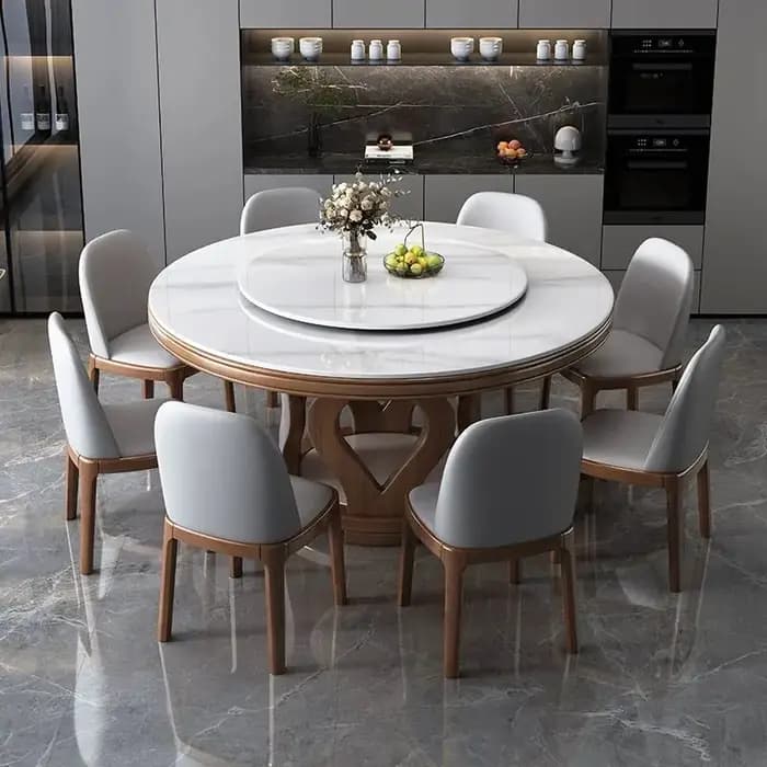 Table de salle à manger ronde en marbre avec chaises
