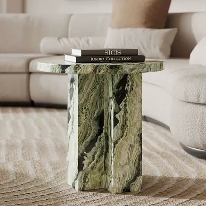 Table d'appoint étroite en pierre verte, Table d'appoint ronde, Table de chevet moderne, petite Tabl