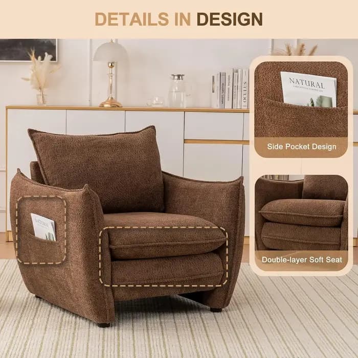Fauteuil d'appoint surdimensionné, canapé individuel moderne, fauteuil nuage avec coussin amovible,