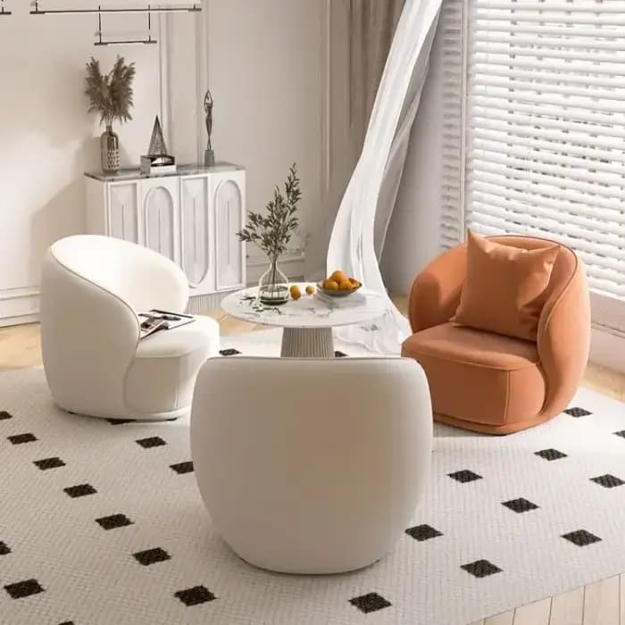 Canapé individuel de style crème luxe léger, petite taille, table et chaise pour salon de beauté, hô