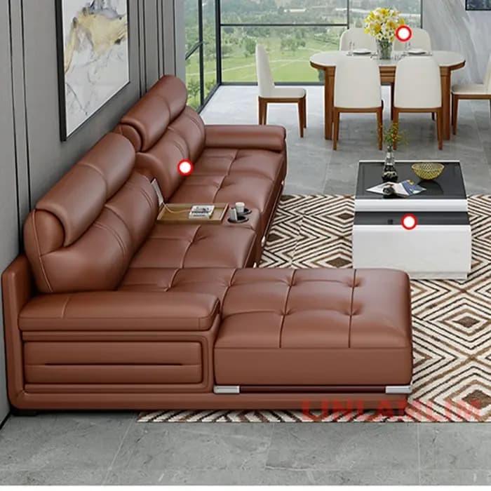 Linlamlim Canapé en cuir en forme de L de luxe moderne pour salon