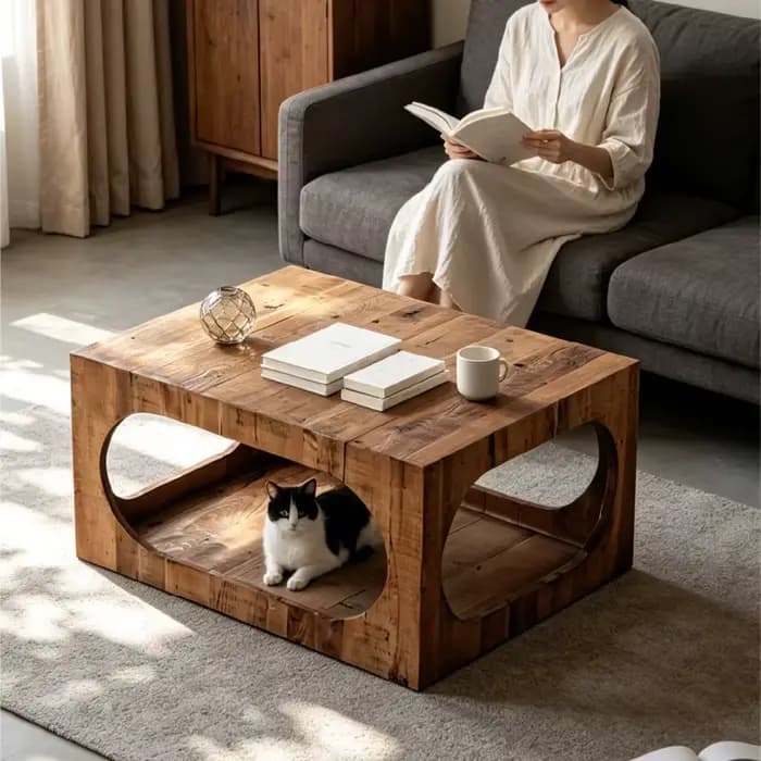Table d'appoint basse d'angle en bois