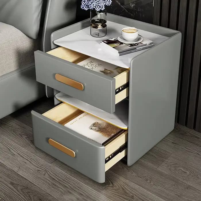 Table de chevet chic et luxueuse, table de chevet moderne en bois avec tiroirs de rangement, station de charge, décoration intérieure, meubles de chambre à coucher