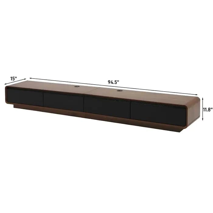 Meuble TV flottant 94,5 pouces, console multimédia avec 2 tiroirs, fixation murale, pour salon, en n