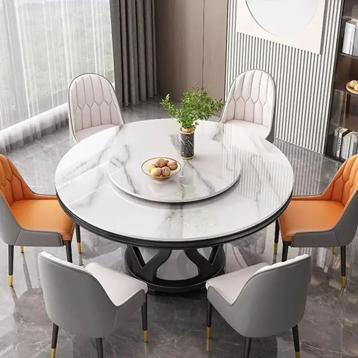 Table de salle à manger ronde en marbre avec chaises