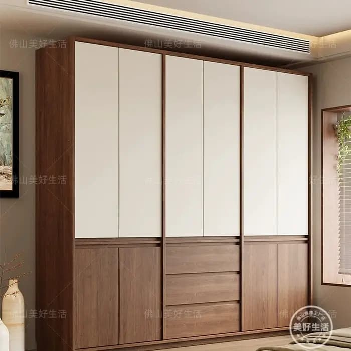 Armoire bibliothèque en bois massif avec tiroirs