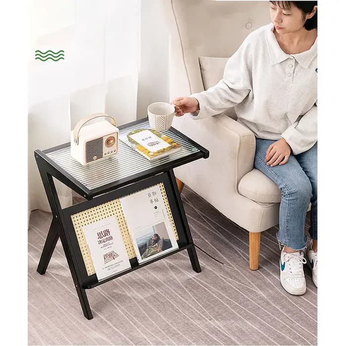 Table d'appoint en forme de Z, table à thé et à café créative avec étagère pour canapé, coin salon,