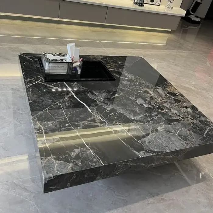 Table basse moderne de luxe en pierre frittée, table à thé carrée, table centrale en acier inoxydabl