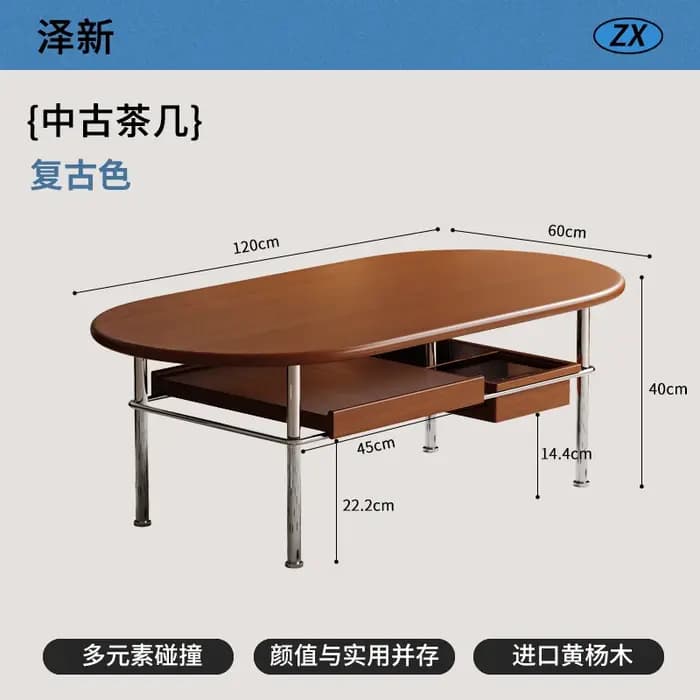 Table basse ovale avec pieds en métal, de luxe, avec tiroirs, Simple, Glamour, Unique, moderne, meub