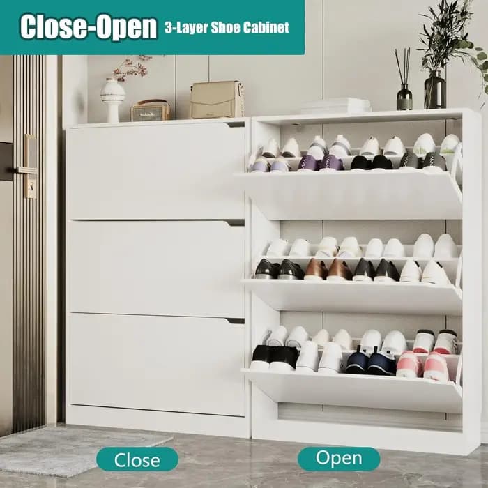 Armoire à chaussures en bois robuste pour l'entrée avec 3 tiroirs rabattables, organisateur de chaus