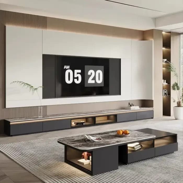 Meuble TV de Luxe Design Moderne avec Rangement et Vitrine