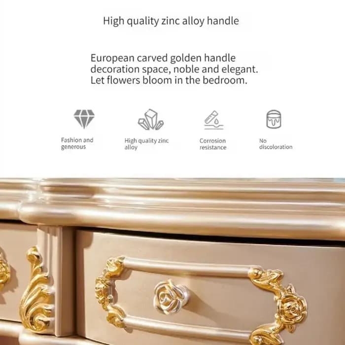 Coiffeuse dorée de luxe avec grand miroir, sculptée avec raffinement, style européen, pour chambre à