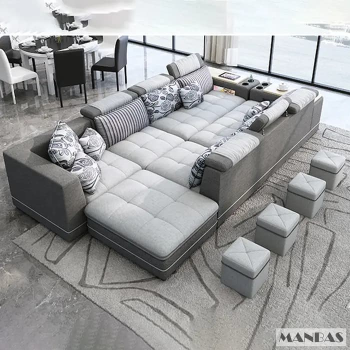 Ensemble de canapé sectionnel moderne en forme de U avec tabourets