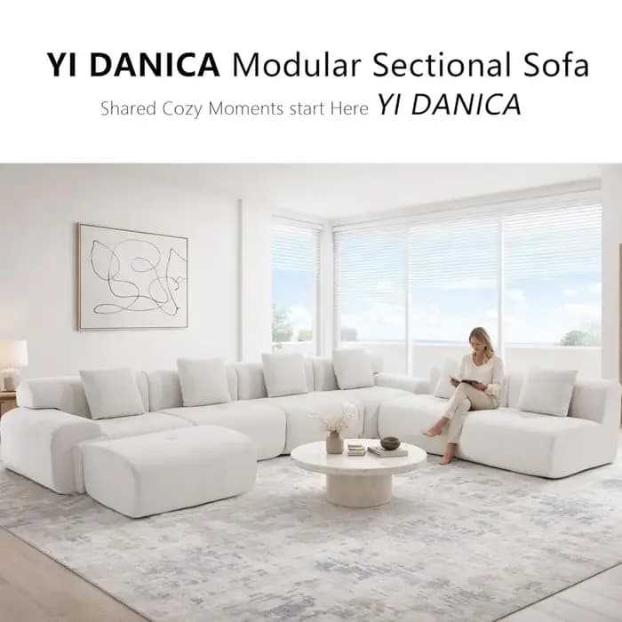 Canapé modulaire sans structure avec ottoman, canapé nuage en velours côtelé de 122 pouces pour salo