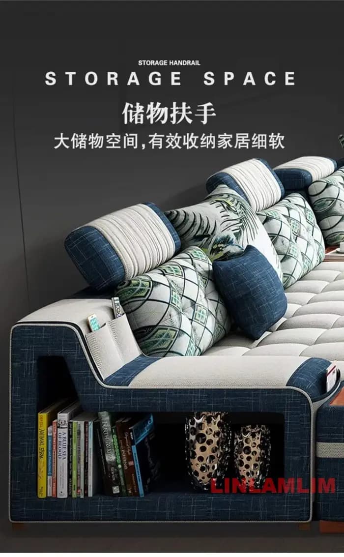 Canapé modulaire rembourré en tissu avec porte-gobelets
