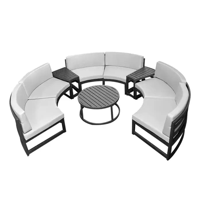 360 ° Ensemble de canapés d'extérieur ronds | Meubles de jardin en aluminium gris foncé